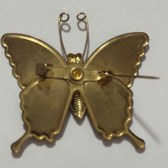 Vintage Butterfly Pinback Brooch Pin Gold Brass Enameled Pink Blue Purple 1970s - Picture 7 of 10